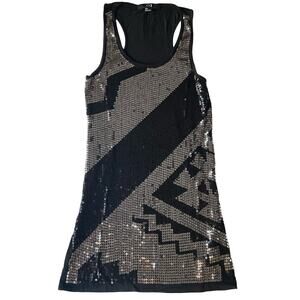 XXI Women’s Sleeveless Deep Screw Neck Sexy Mini Dress size S, Sequin Black